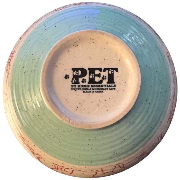 Set: 2 Home Essentials PET Speckled Ceramic Cat Bowls Pink & Aqua 5" x 3" - Picture 12 of 13